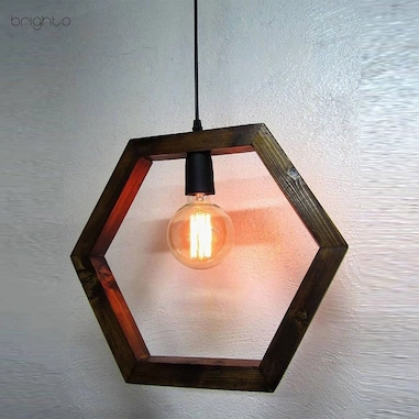چراغ آویز چوبی هندسی شش ضلعی